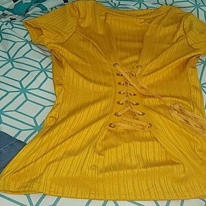 Mustard yellow shoe string shirt
